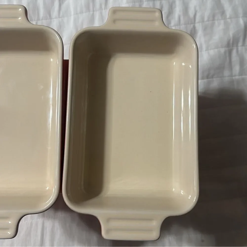 LE CREUSET Red Ivory Stoneware 7 inch Square Baking Dish Pan Set of 2